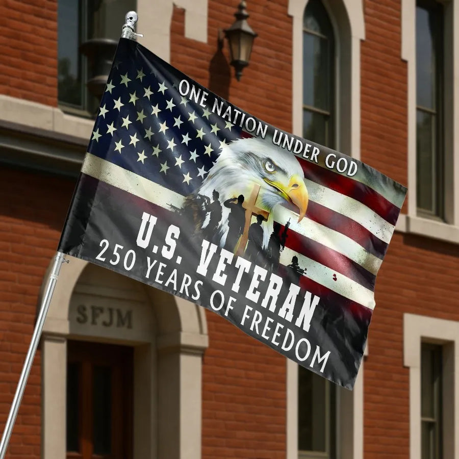 Patriotic US Veteran House Flag | 250 Years of Freedom Eagle Design | Weather Resistant Double Sided | Memorial Day Gift for Military Families & Vets