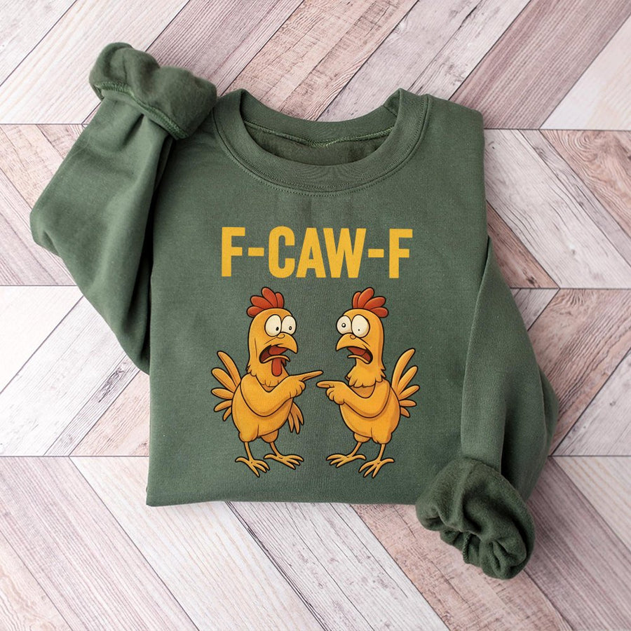 F-Caw-F Chicken Sweatshirt | Funny Pointing Rooster Meme Graphic | Premium Cotton Blend Crewneck | Humorous Animal Gift for Men and Women