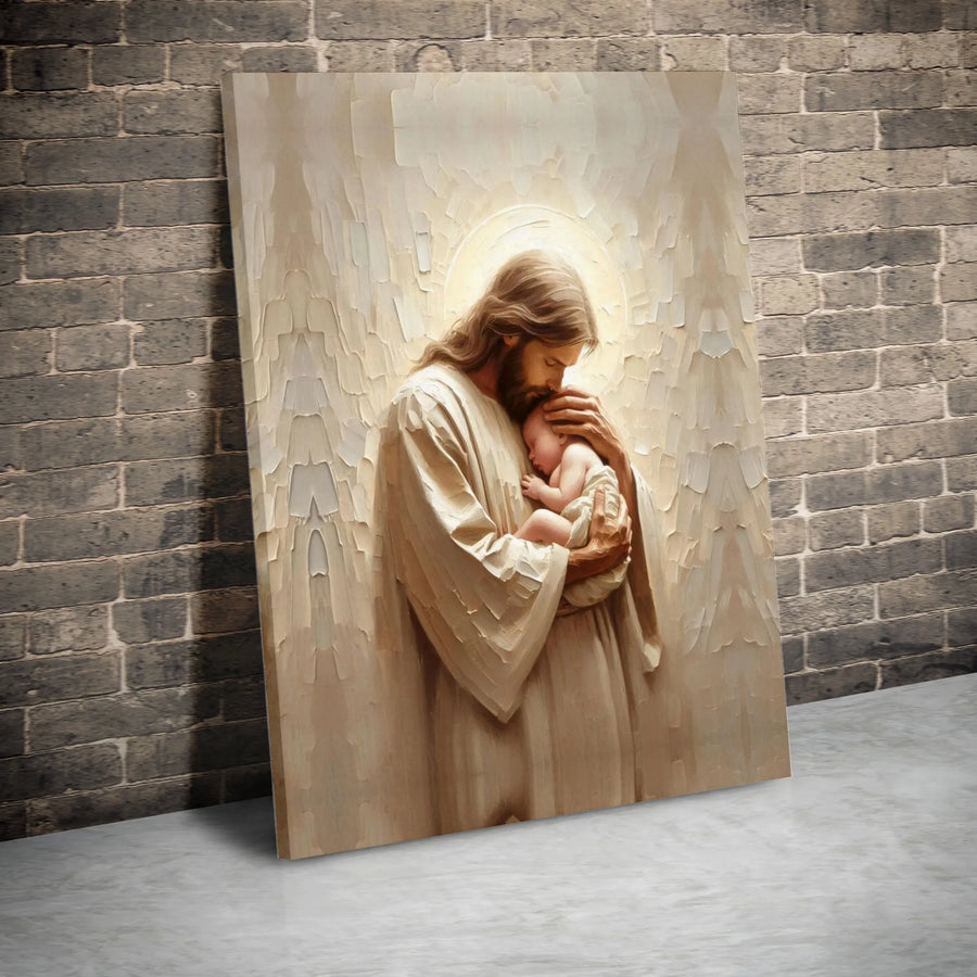 Jesus Holding Baby Canvas Art | Christian Nursery Wall Decor | Premium Fade-Resistant Religious Print | Spiritual Gift for Baptism or Baby Shower
