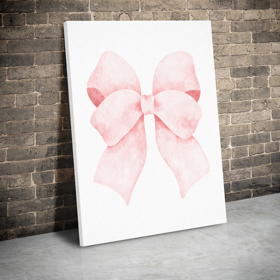 Pink Bow Wall Art | Watercolor Minimalist Aesthetic Print | Premium Gallery Wrap Canvas | Nursery Decor for Girls Bedroom