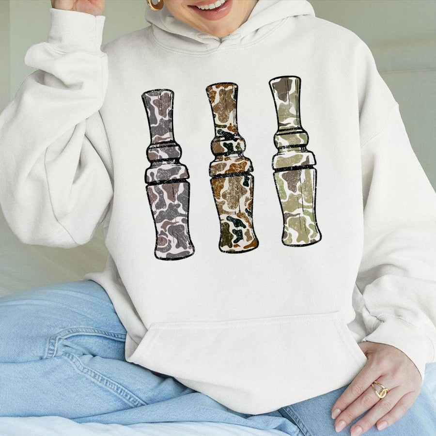 Duck Call Hoodie | Vintage Camouflage Hunter Design | Premium Cotton Blend | Gift for Duck Hunters and Outdoorsmen