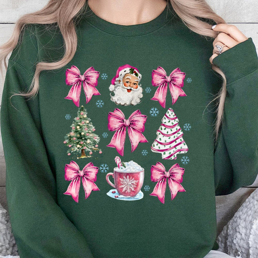 Pink Santa Christmas Sweatshirt | Cute Coquette Aesthetic Bow Design | Soft Cotton Blend | Holiday Gift For Women