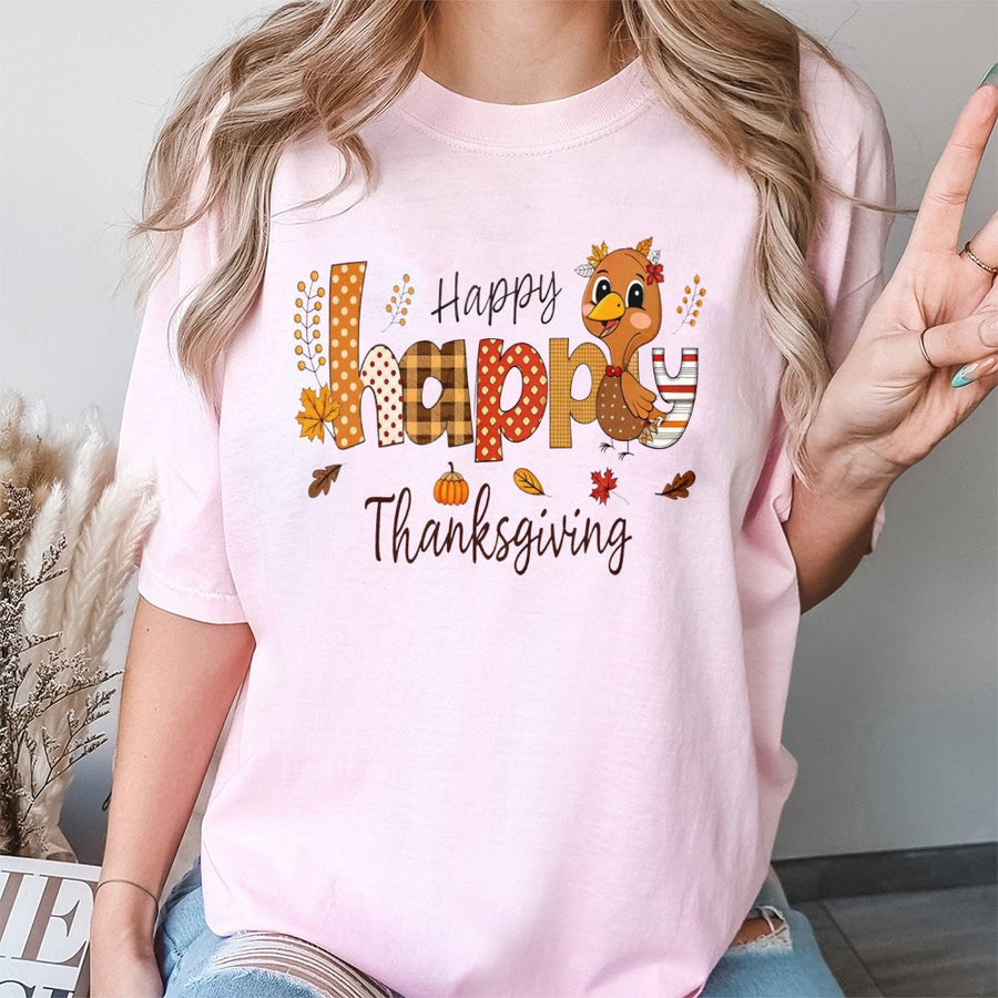 Happy Thanksgiving T-Shirt | Cute Turkey Fall Graphic | Premium 100% Cotton Tee | Festive Holiday Gift for Family and Friends