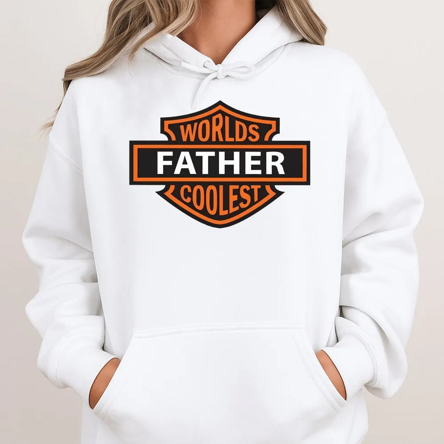 Worlds Coolest Father Hoodie | Biker Shield Graphic Print | Premium Soft Cotton Blend | Funny Dad Gift for Motorcycle Riders