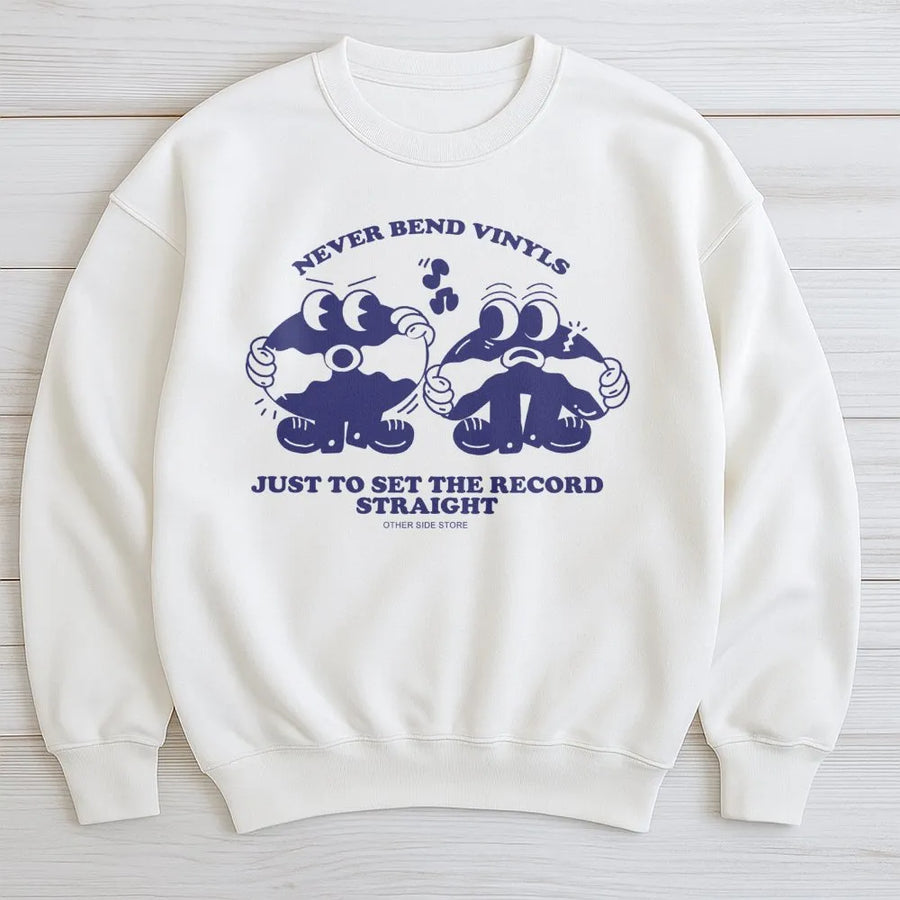 Vinyl Record Sweatshirt | Never Bend Vinyls Music Lover Design | Premium Cotton Blend Crewneck | Funny Retro Audiophile Gift For Him Or Her