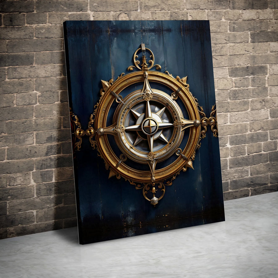 Nautical Compass Wall Art | Ornate Gold and Silver Maritime Decor | Premium Fade-Resistant Canvas | Antique Explorer Gift for Home Office