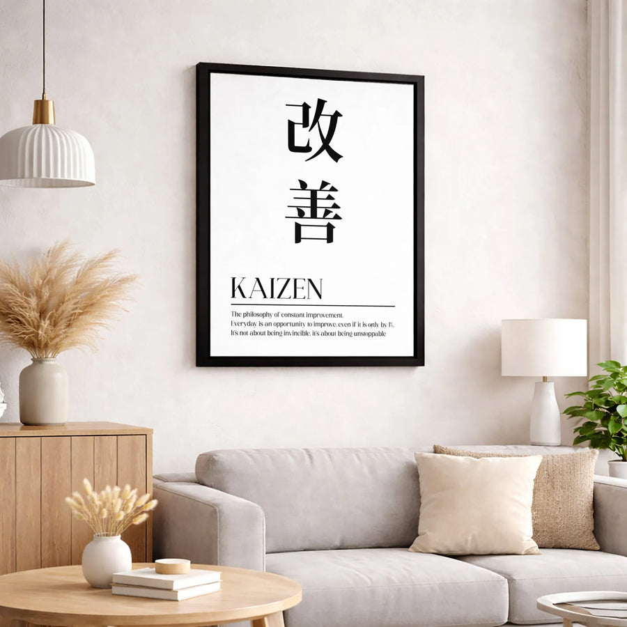 Kaizen Wall Art | Japanese Kanji Philosophy Decor | Premium Gallery-Quality Canvas | Motivational Office Print Gift