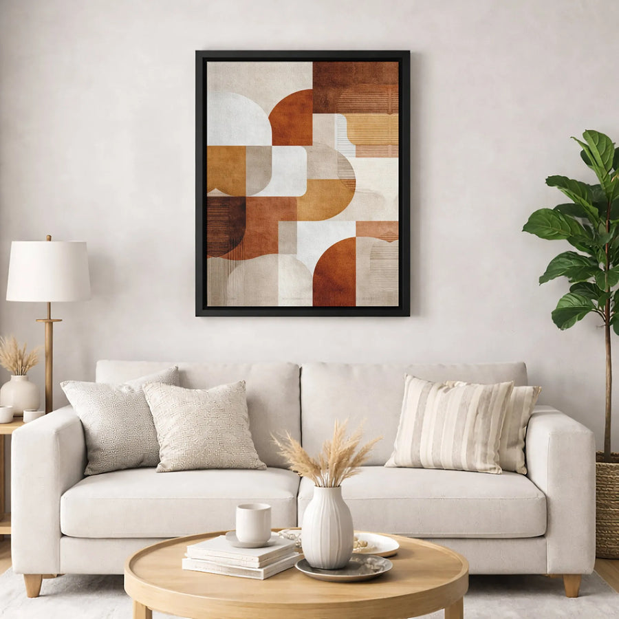 Mid-Century Modern Abstract Wall Art | Geometric Earth Tone Canvas Print | Premium Gallery-Wrapped Decor | Minimalist Living Room Gift