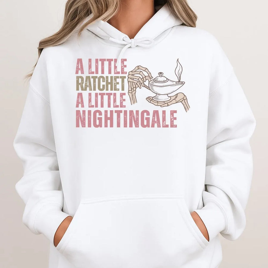 Funny Nurse Shirt | A Little Ratchet A Little Nightingale Graphic | Soft Cotton Tee | Premium Gift for Registered Nurse RN