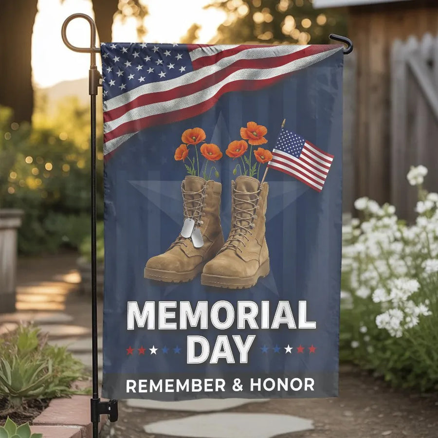 Memorial Day Garden Flag | Remember & Honor Veteran Memorial with Poppies | Double Sided Weather Resistant Fabric | Patriotic Yard Decor Gift