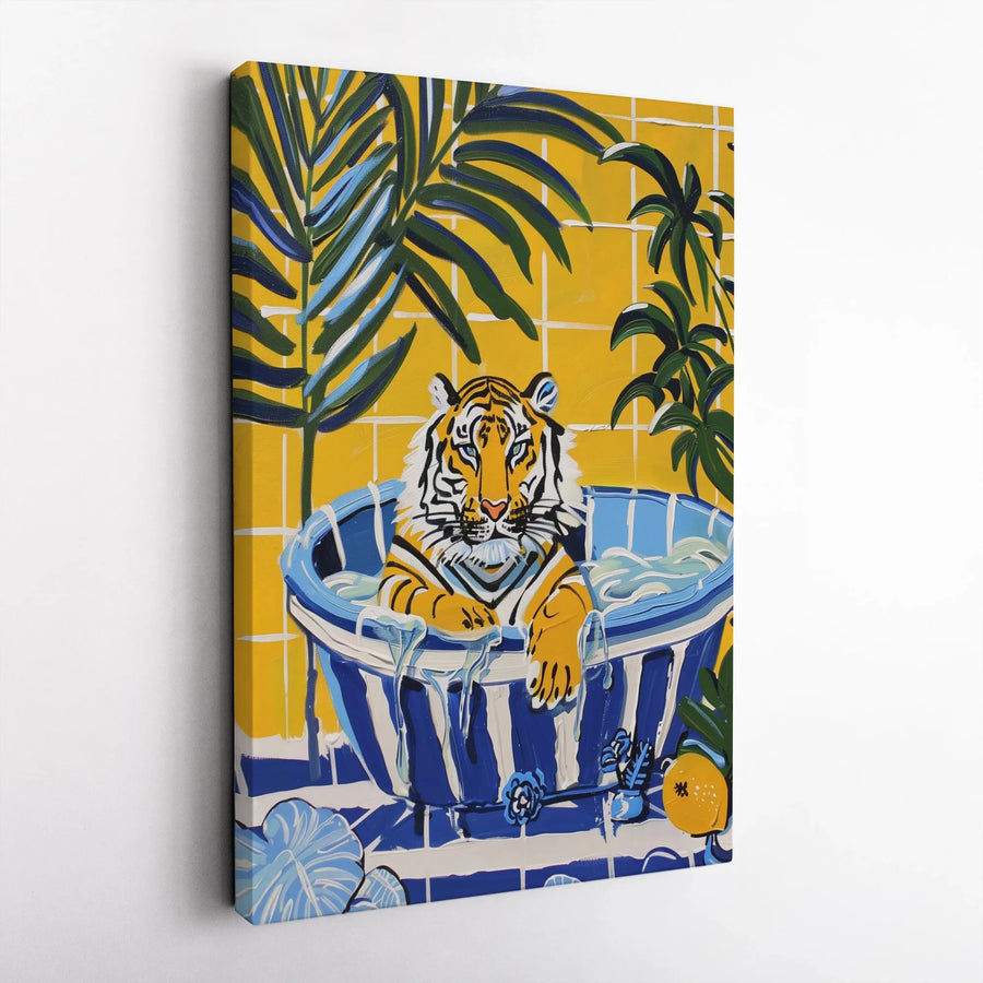 Tiger in Bathtub Canvas Art | Vibrant Jungle Bathroom Print | Premium Gallery Wrapped Canvas | Unique Modern Home Decor Gift