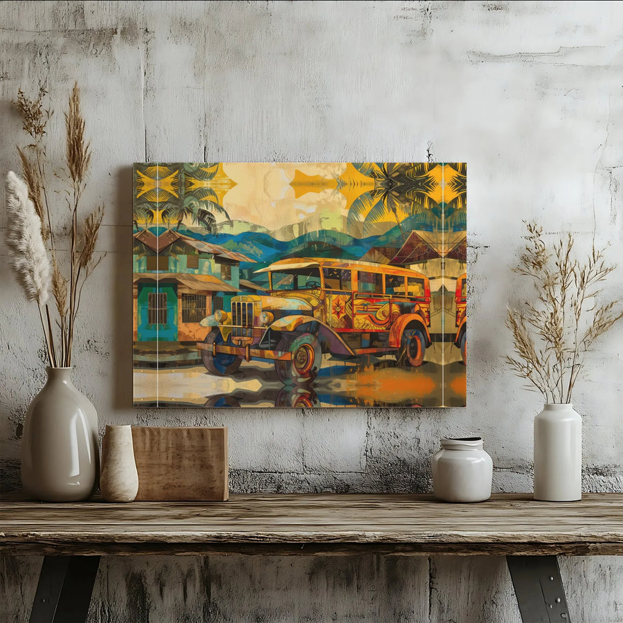 Filipino Jeepney Canvas Print | Vibrant Abstract Tropical Street Scene | Premium Gallery Wrapped Canvas | Unique Travel Lover Gift and Home Decor