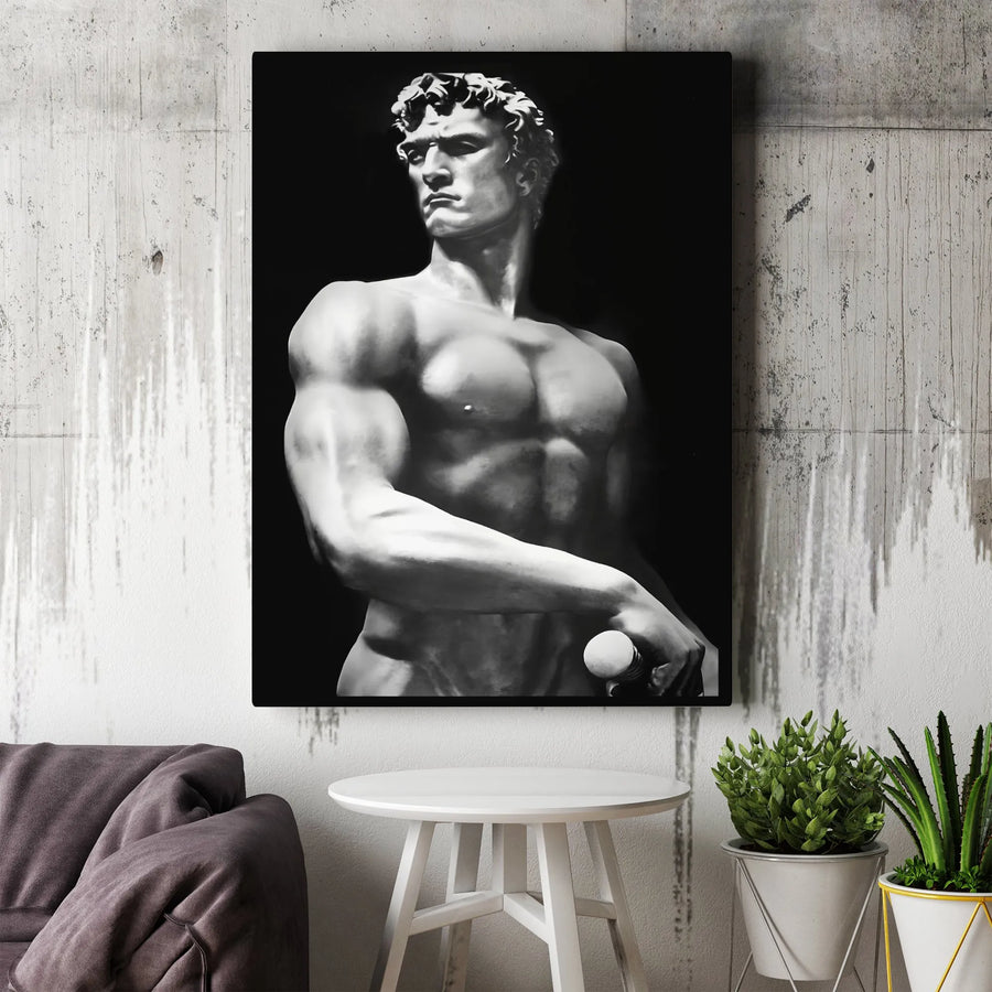 Classical Male Statue Canvas Art | Greek God Aesthetic Sculpture Wall Decor | Premium Fade-Resistant Gallery Wrap | Modern Home Office Gift