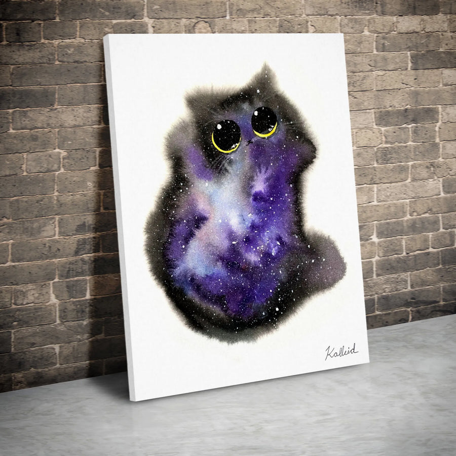 Galaxy Cat Canvas Print | Watercolor Space Kitten Wall Art | Premium Fade-Resistant Decor | Whimsical Animal Lover Gift