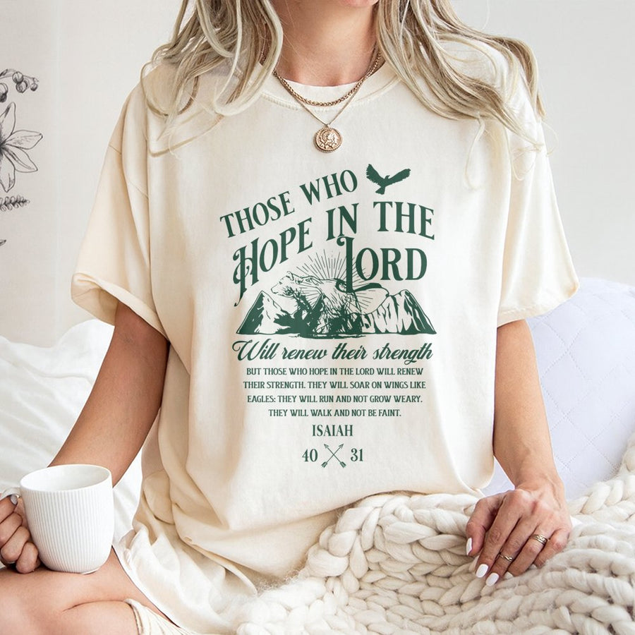 Isaiah 40:31 Bible Verse T-Shirt | Those Who Hope In The Lord Faith Design | 100% Premium Cotton Tee | Christian Gift for Men and Women
