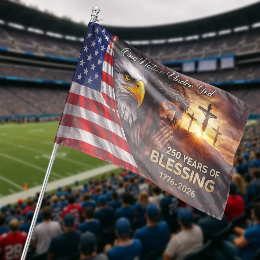 One Nation Under God House Flag | 250th Anniversary Blessing 1776-2026 | Premium Double-Sided Polyester | Christian Patriotic Home Decor Gift