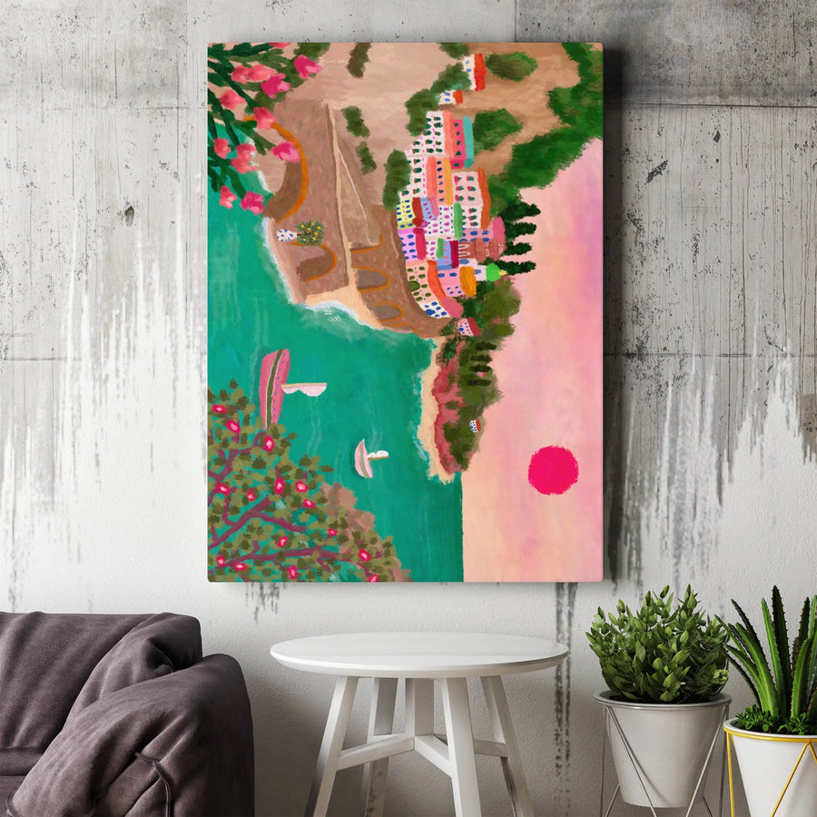 Italian Coastal Village Canvas Print | Mediterranean Seascape Wall Art | Gallery Quality Premium Canvas | Vibrant Home Decor Gift for Travel Lovers