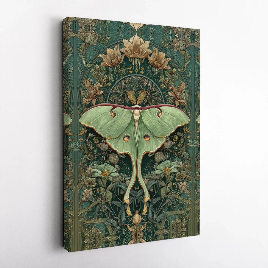 Art Nouveau Luna Moth Wall Art | Botanical Floral Illustration Canvas | Gallery-Wrapped Premium Print | Nature-Inspired Home Decor Gift