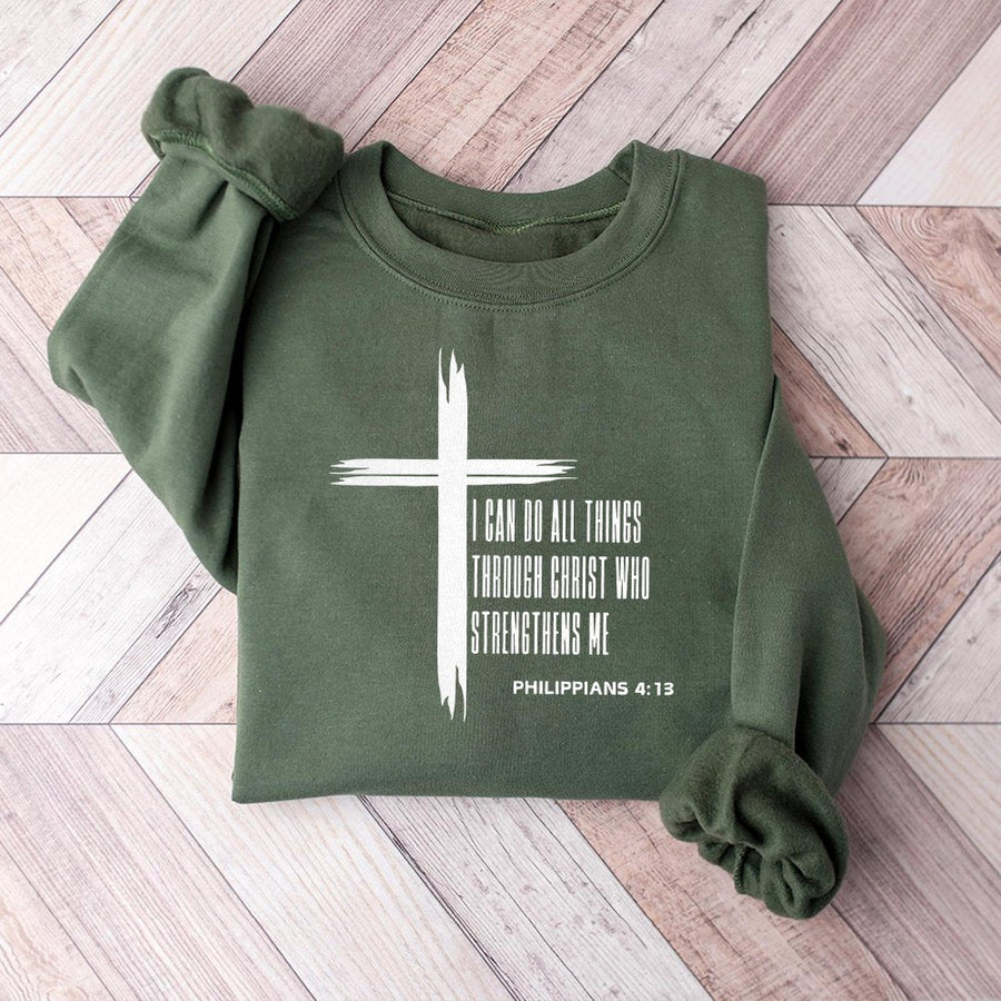 Philippians 4:13 Christian Sweatshirt | I Can Do All Things Scripture Verse | Premium Unisex Faith Apparel | Religious Gift for Believers