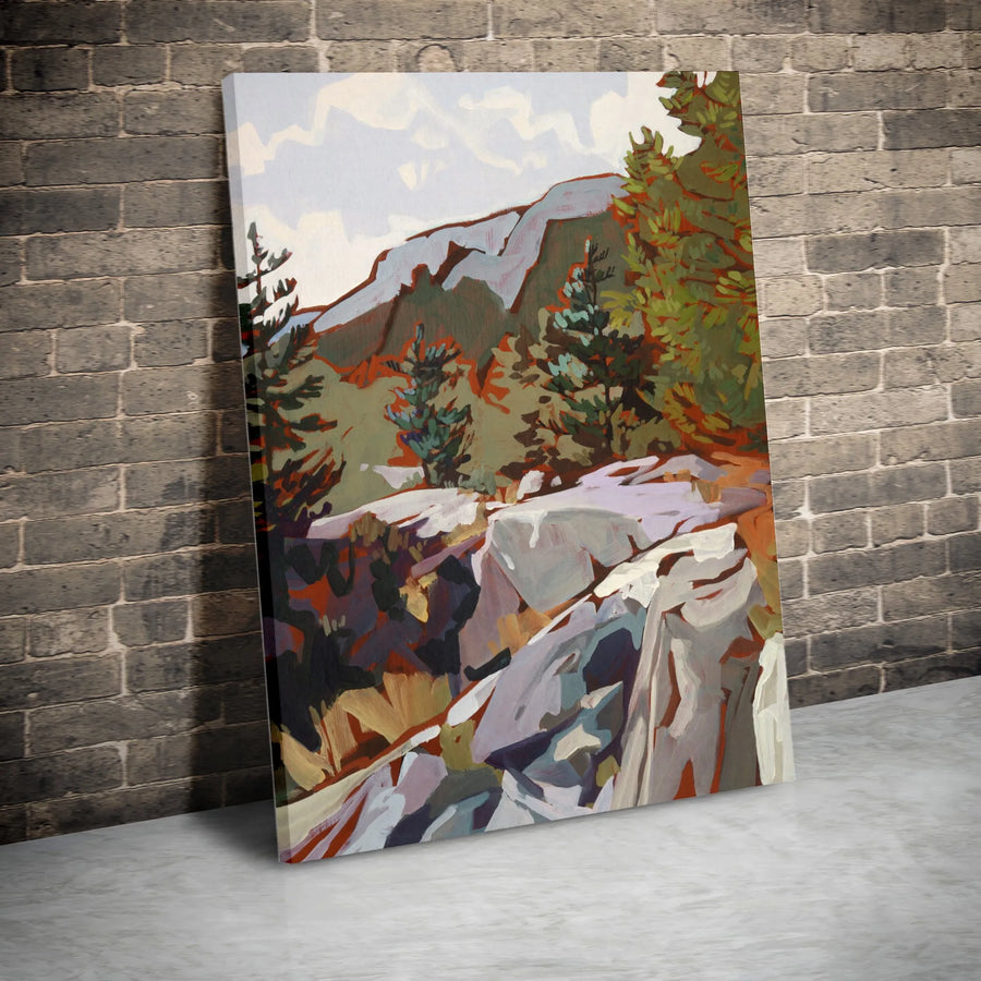 Mountain Landscape Vertical Canvas | Impressionist Rocky Mountain Painting | Premium Gallery Wrapped Canvas | Living Room Decor Gift for Nature Lovers