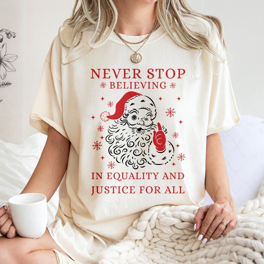 Equality and Justice Santa T-Shirt | Social Justice Christmas Shirt | Premium Soft Cotton | Progressive Holiday Gift for Activists