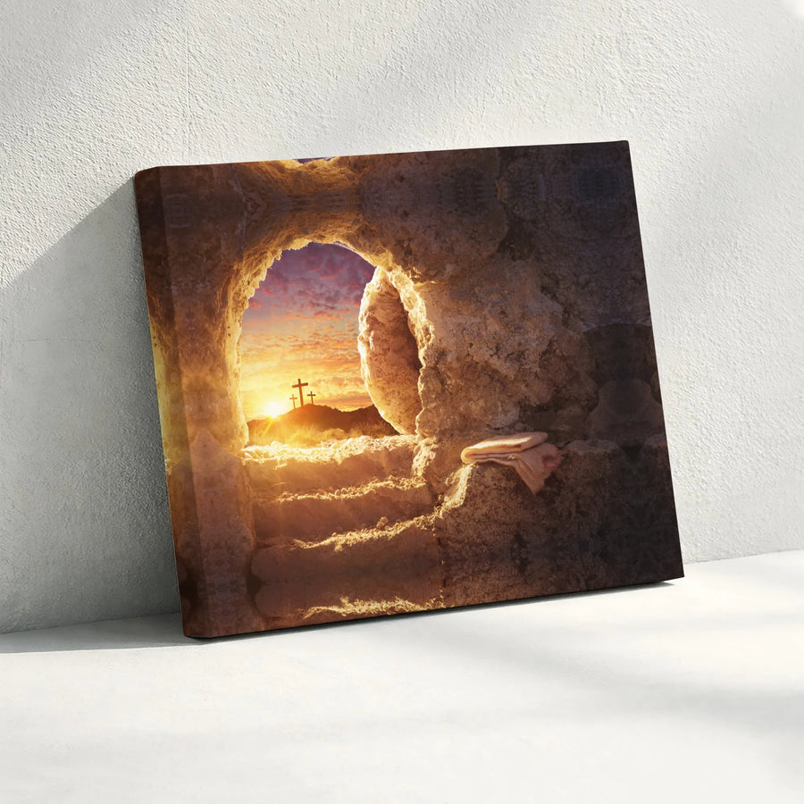 Empty Tomb Canvas Wall Art | Jesus Christ Resurrection Scene | Premium Fade-Resistant Print | Christian Home Decor Gift
