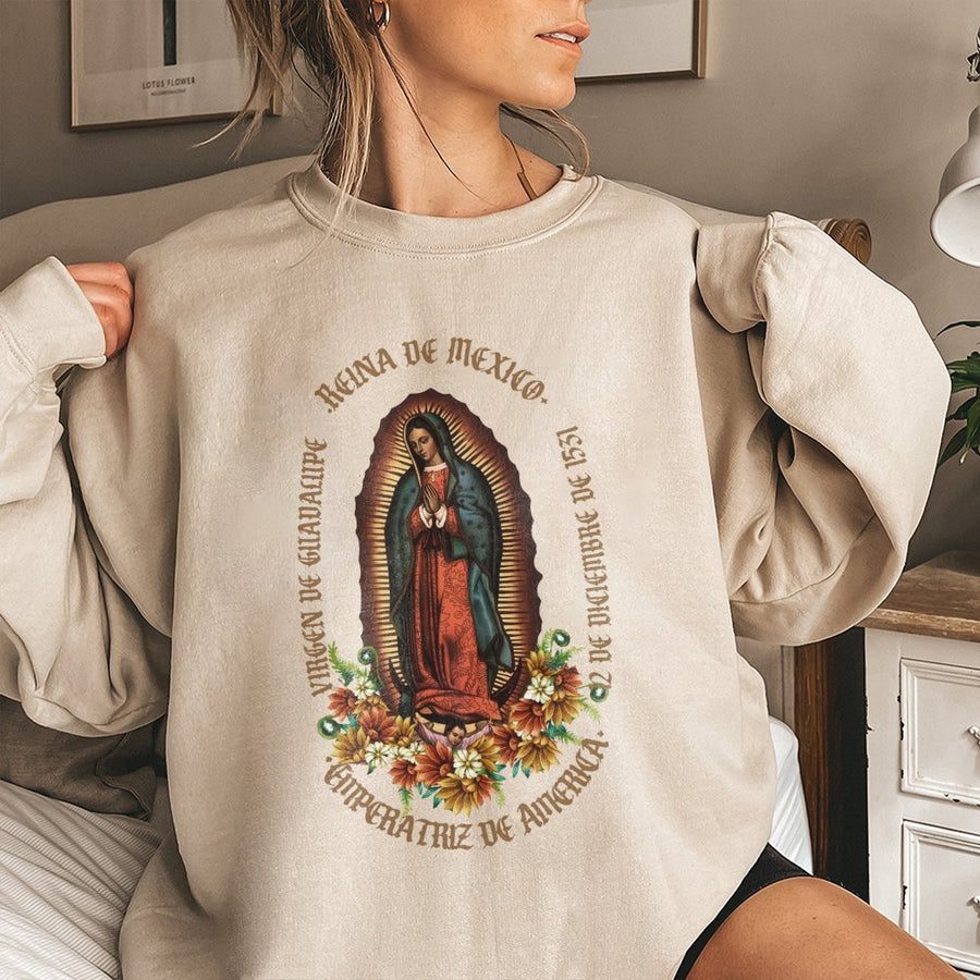 Virgen De Guadalupe Sweatshirt | Traditional Mexican Religious Icon Graphic | Premium Cotton Blend | Faith Inspired Gift for Men and Women