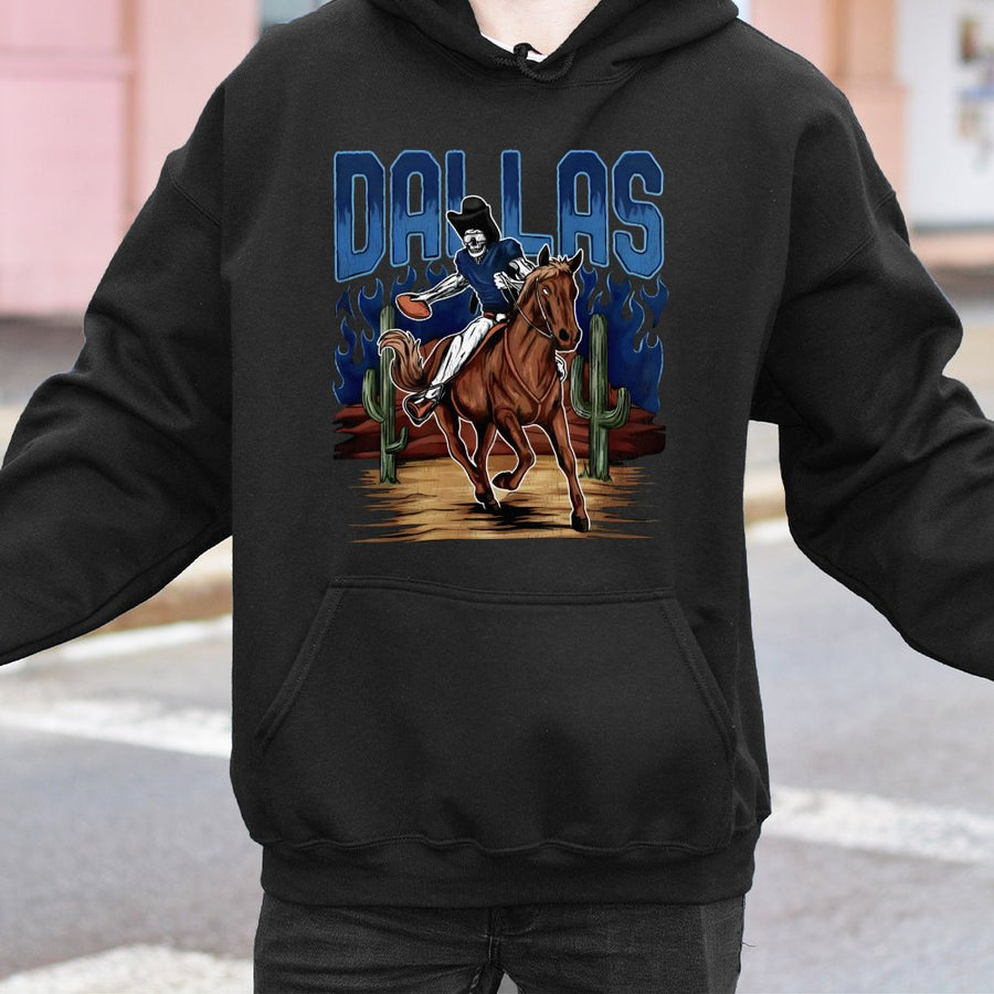 Dallas Skeleton Cowboy Football Player Riding A Horse Hoodie