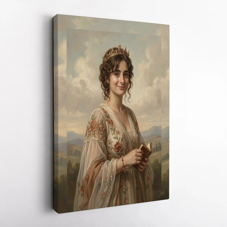 Vintage Princess Portrait Vertical Canvas | Classical Renaissance Oil Painting Style Art Print | Premium 1.25" Thick Gallery Wrap | Dark Academia Regal Home Decor Gift
