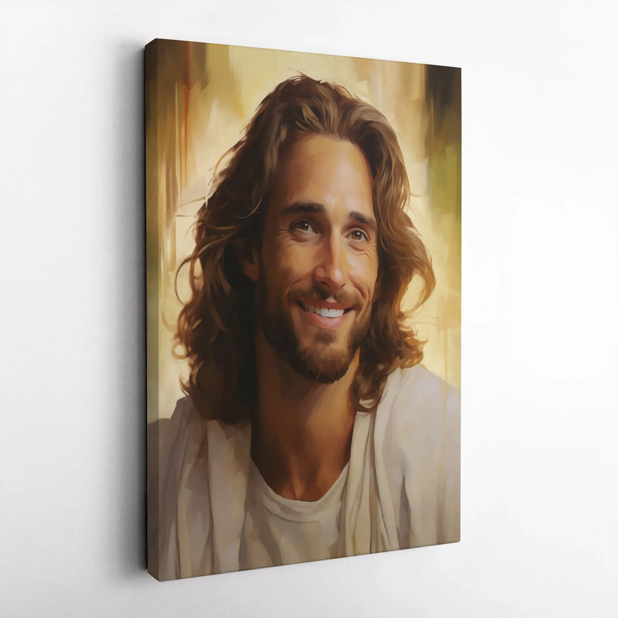 Smiling Jesus Portrait Canvas | Inspirational Religious Wall Art | Premium Gallery Wrap Print | Christian Home Decor Gift