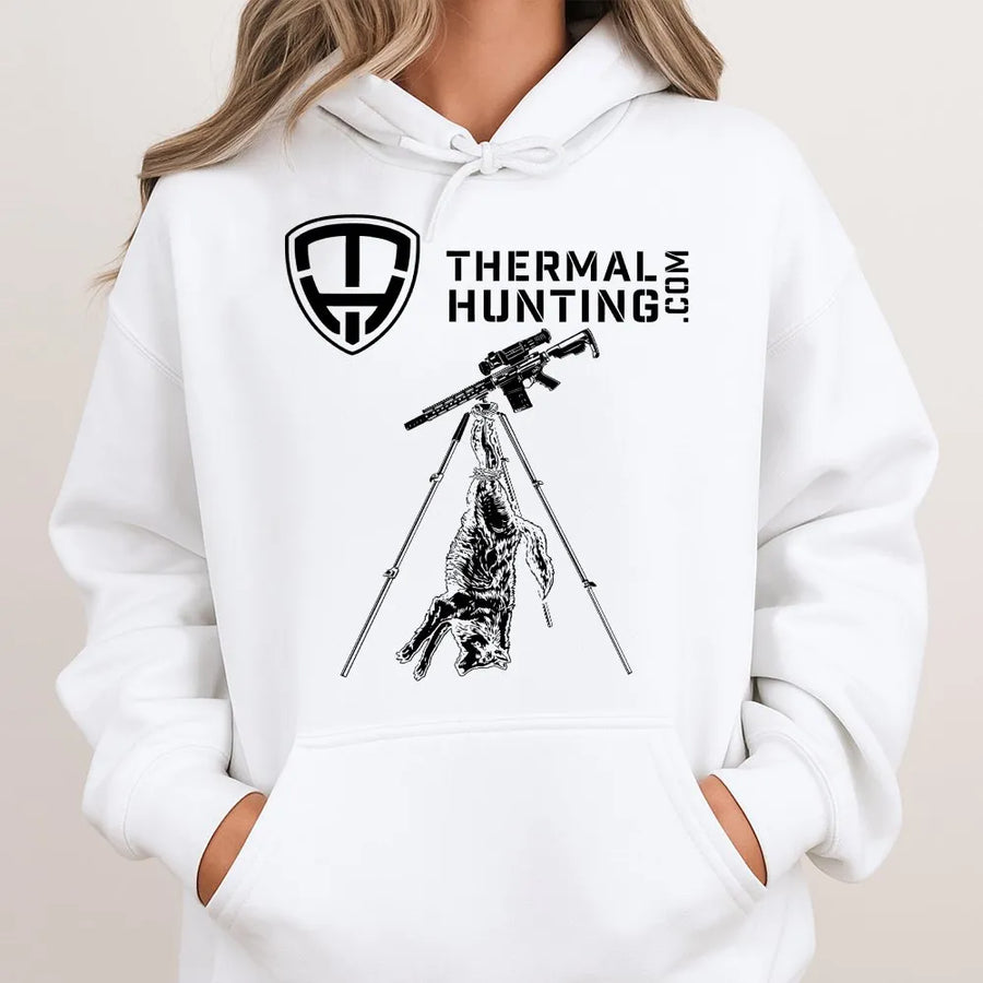 Coyote Hunting Hoodie | Night Thermal Predator Scope Graphic | Cotton Blend Premium Sweatshirt | Gift for Outdoorsmen and Predator Hunters