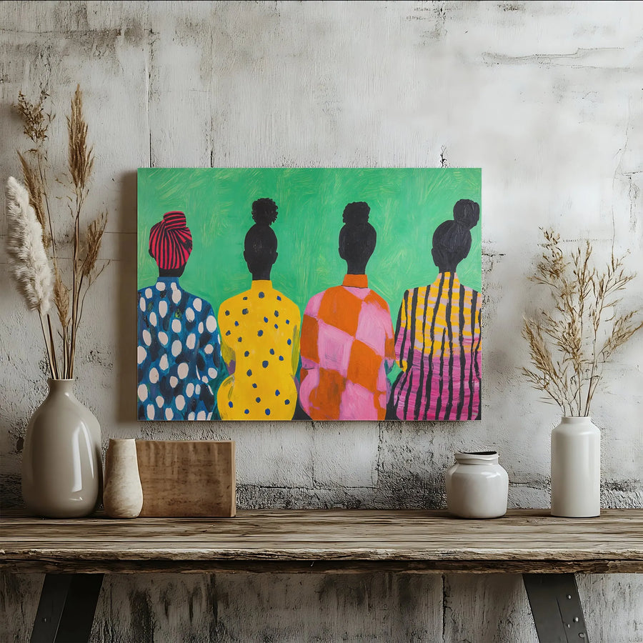 Black Women Wall Art | Abstract Colorful Patterned Portrait Canvas | Gallery Wrap Wooden Frame | Empowering Home Decor Gift for Women