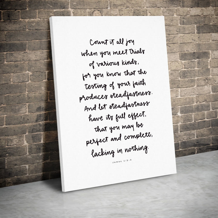 James 1:2-4 Bible Verse Canvas | Count It All Joy Scripture Wall Art | Premium Gallery-Wrapped Print | Minimalist Religious Home Decor Gift
