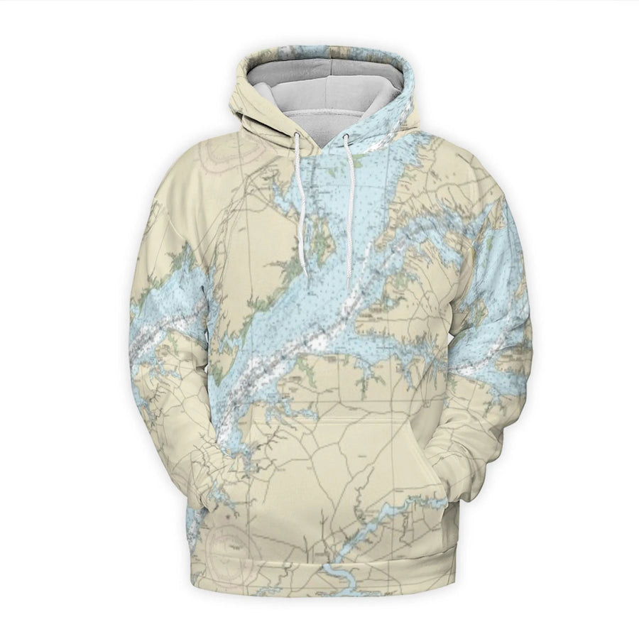 Nautical Map Hoodie | All-Over Print Maritime Chart Design | Premium Brushed Fleece Pullover | Unisex Sailing & Boating Gift