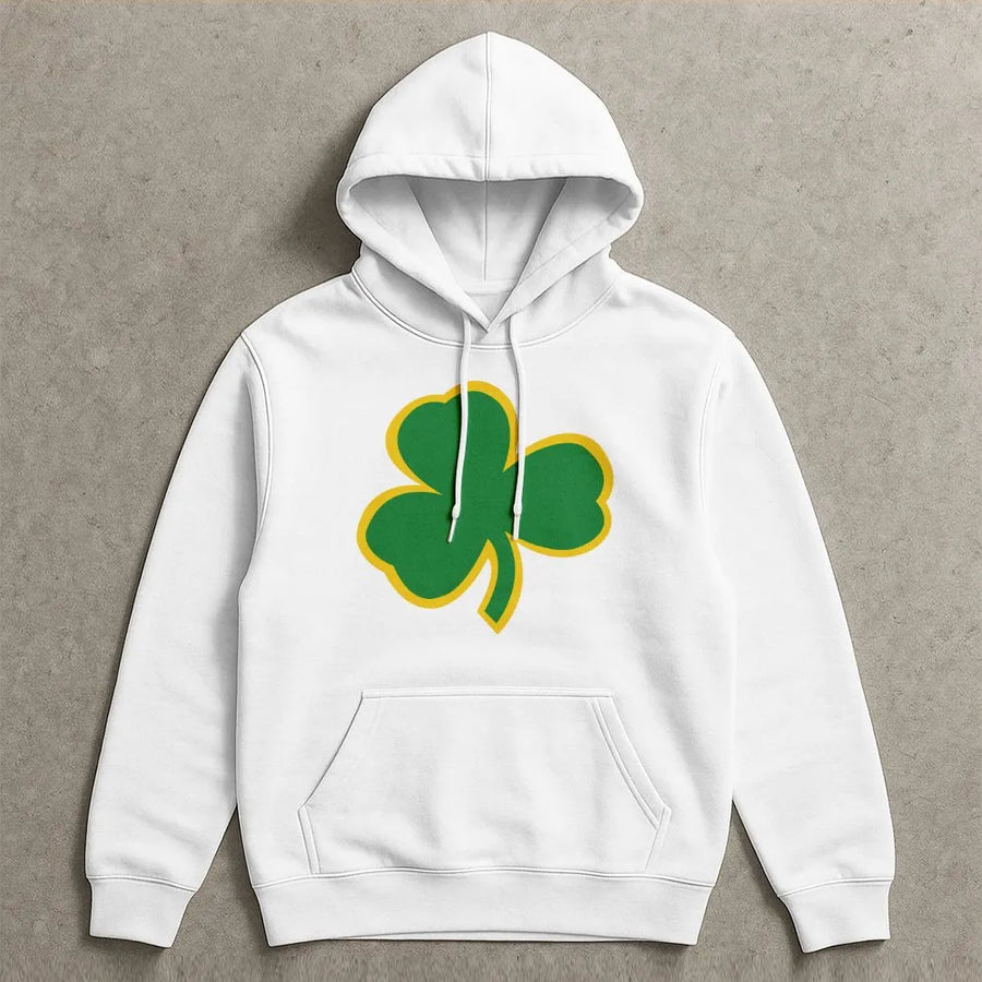 Irish Shamrock Hoodie | Lucky Green Three Leaf Clover Graphic | Premium Cotton-Polyester Blend Cozy Pullover | St. Patrick's Day Holiday Gift for Men and Women