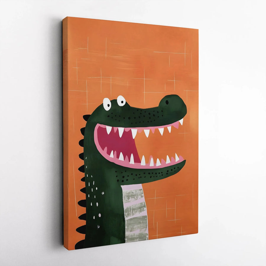Cute Alligator Nursery Wall Art | Happy Green Croc Illustration | Premium 1.25 Inch Gallery Wrap Canvas | Nursery Decor for Boys Room