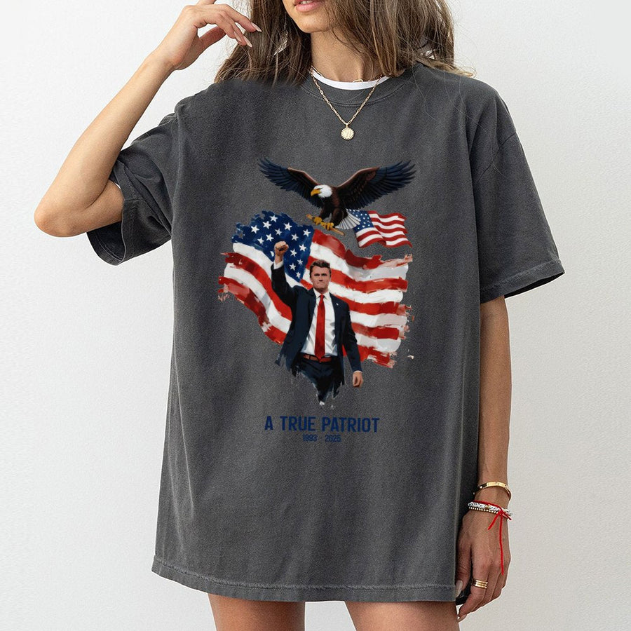 True Patriot Graphic T-Shirt | American Bald Eagle and Flag Design | Premium 100% Cotton Tee | Conservative Republican Gift for Men and Women