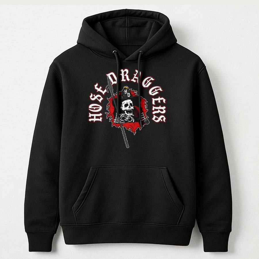 Hose Draggers Firefighter Hoodie | Skull Fire Dept Graphic | Premium Cotton Blend | Gift For Fireman Firewoman Firefighter Academy