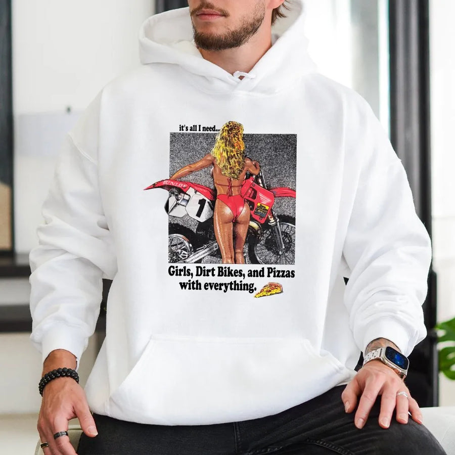 Motocross Graphic Hoodie | Vintage 90s Dirt Bike Aesthetic | Premium Cotton Blend | Funny Gift for Biker Men and Women