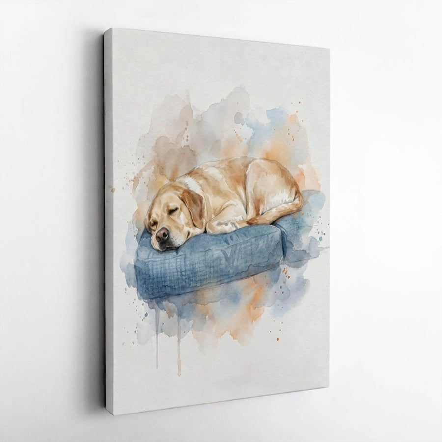 Yellow Labrador Retriever Canvas Wall Art | Watercolor Sleeping Dog Portrait | Premium Gallery Wrap Print | Dog Lover Home Decor Gift