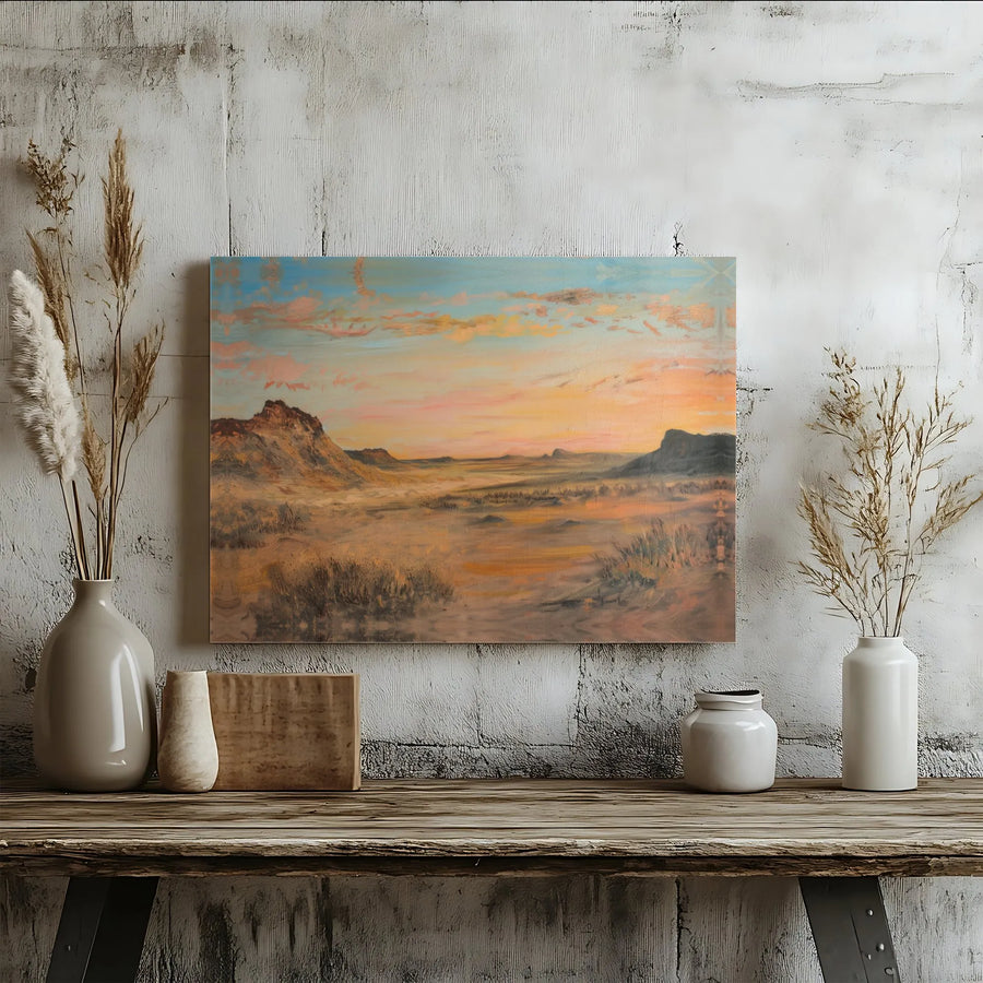 Southwestern Desert Landscape Canvas Wall Art | Mesa Sunset Oil Painting Print | Gallery Wrapped Premium Decor | Nature Lover Living Room Gift
