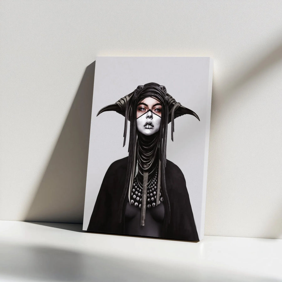 Gothic Horned Priestess Canvas Art | Mystical Female Portrait | Premium High-Resolution Print | Dark Fantasy Home Decor Gift