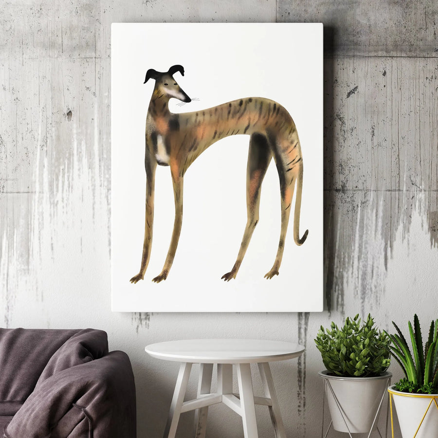 Brindle Greyhound Wall Art | Modern Minimalist Dog Portrait | Premium Gallery-Wrapped Canvas | Unique Gift for Dog Lovers