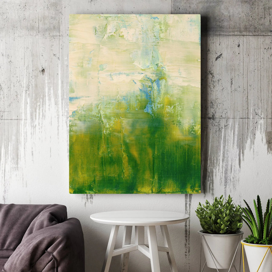 Abstract Green Canvas Wall Art | Textured Impressionist Field Print | Premium 1.25" Thick Canvas | Modern Living Room & Office Decor Gift