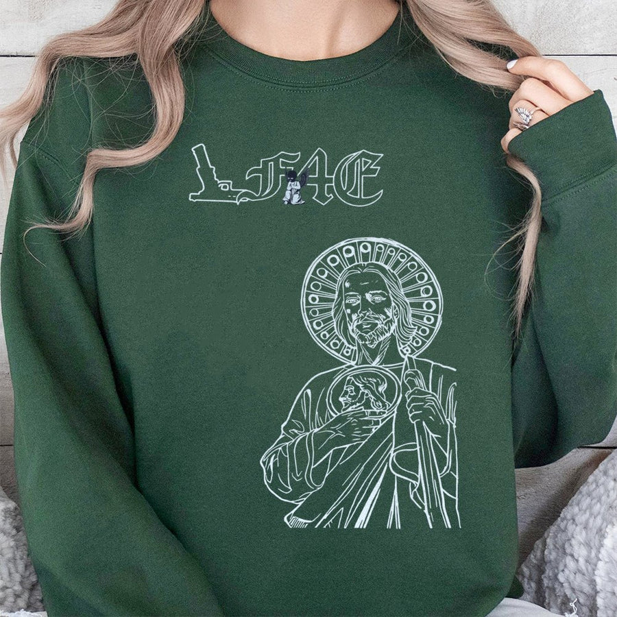 Saint Jude Graphic Sweatshirt | Religious Line Art Design | Cotton Blend Premium Crewneck | Christian Faith Gift for Men and Women