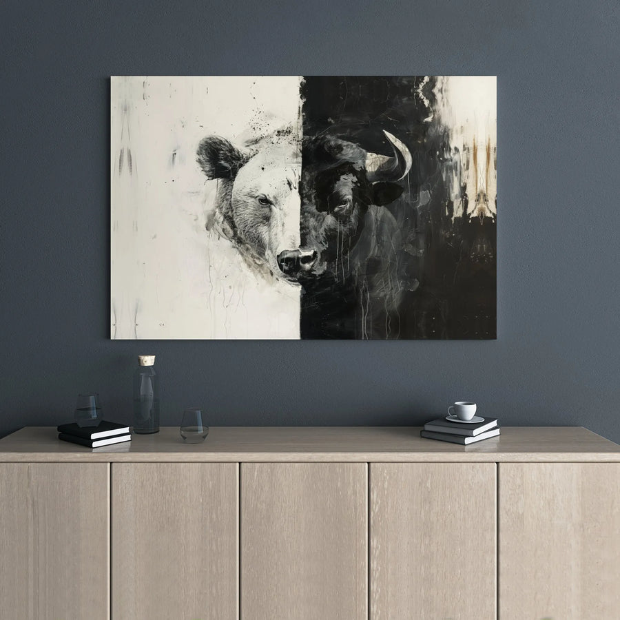 Bull And Bear Canvas Art | Split Face Stock Market Wall Decor | Premium 1.25" Gallery Wrap | Trading Office Gift For Investors