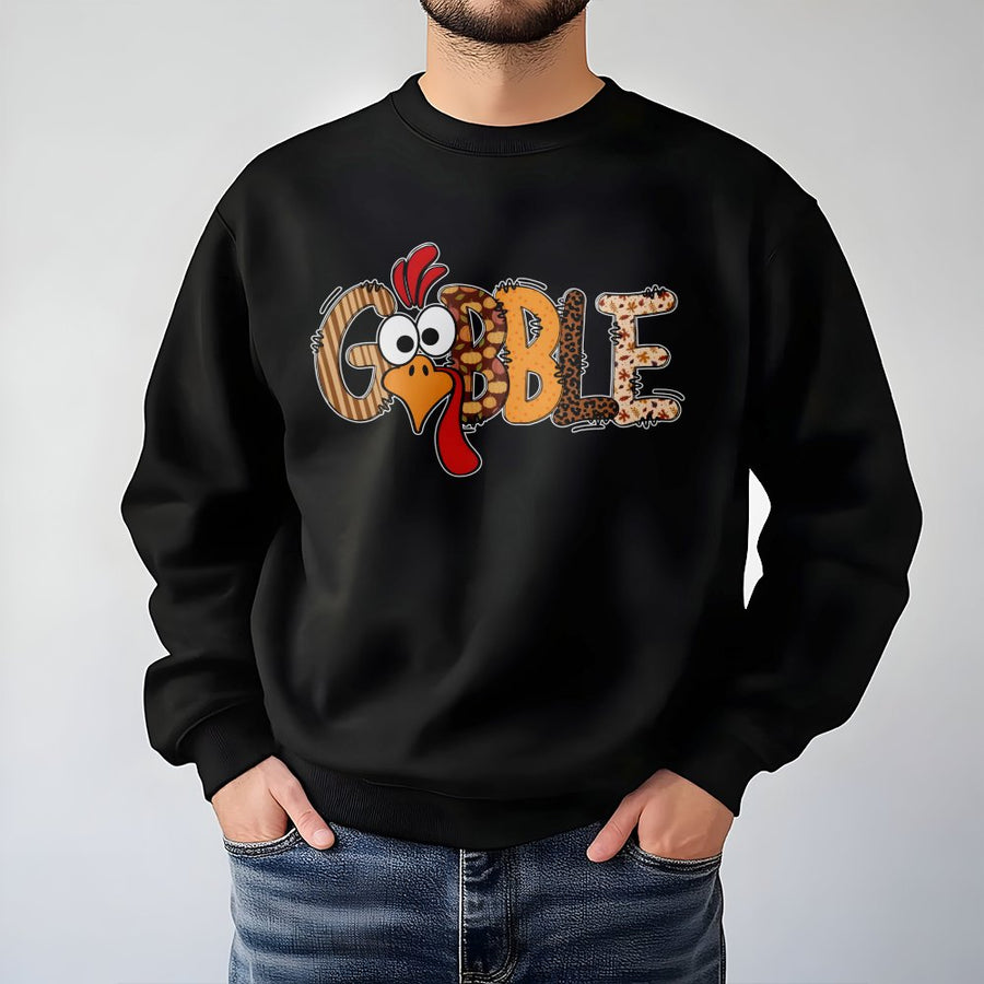 Gobble Thanksgiving Sweatshirt | Funny Turkey Fall Graphic Design | Premium Cotton Blend Crewneck | Cute Holiday Gift for Women and Family