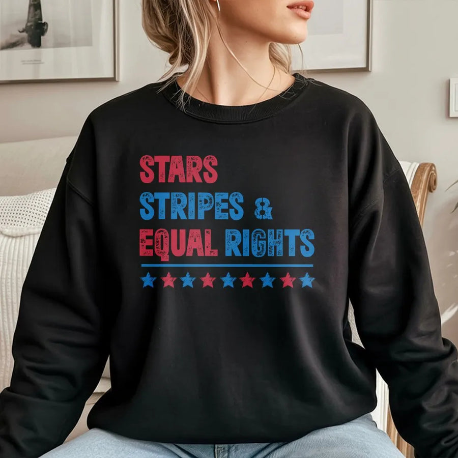 Patriotic Feminist Sweatshirt | Stars Stripes & Equal Rights Design | Premium Cotton Blend | 4th of July Activist Gift