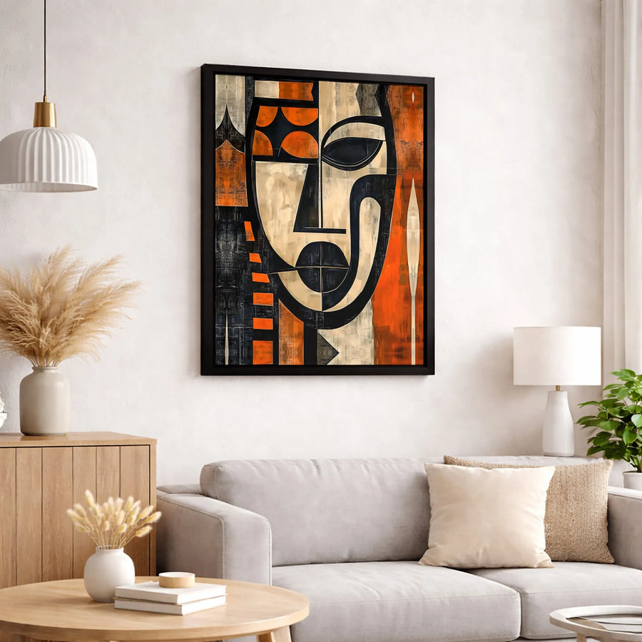 Abstract Cubist Face Canvas Wall Art | Geometric Modernist Portrait Print | Premium Gallery Wrapped | Home Office Decor Gift