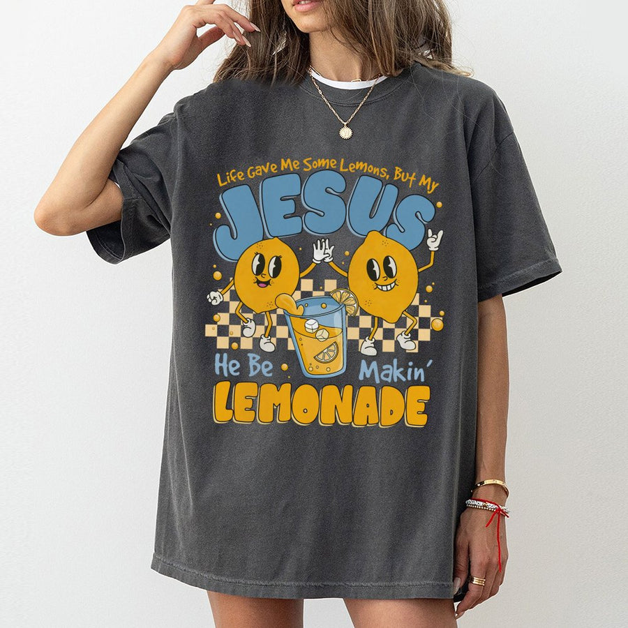 Jesus Lemonade T-Shirt | Retro Cartoon Christian Graphic Tee | 100% Cotton Premium Apparel | Inspirational Faith Based Gift For Men Women